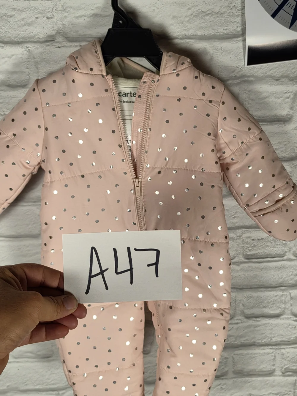 Carter's Light Pink Metallic Dot Puffer One-Piece Bunting